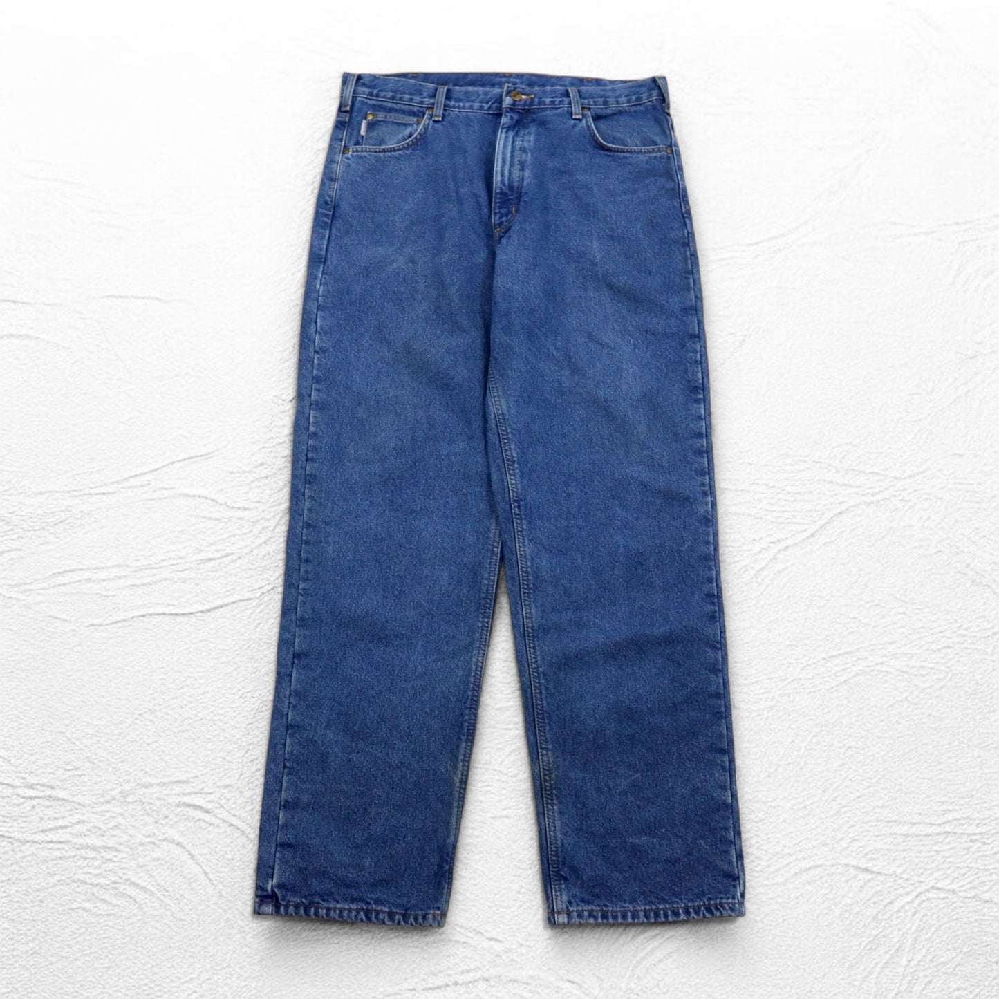 Carhartt Relaxed Fit Flannel Liner Denim Pants XL Indigo Blue Check Lining B172 DST Made in Mexico