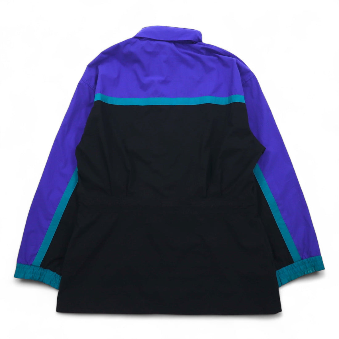 FILA 90s Nylon Jacket L Black Purple Drawstring Retractable Hood Double Zip