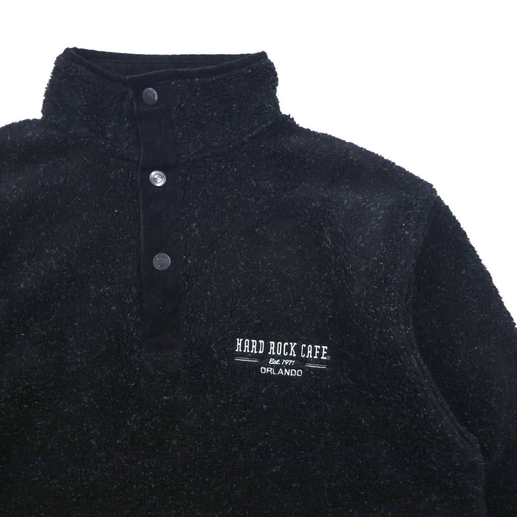 Hard Rock Cafe 90s Half-Snap Boa Fleece Jacket, Size L, Black, with OAKLAND One-Point Logo Embroidery