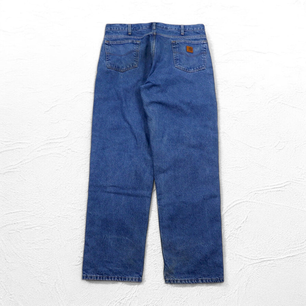 Carhartt Relaxed Fit Flannel Liner Denim Pants XL Indigo Blue Check Lining B172 DST Made in Mexico