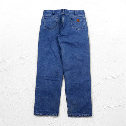 Carhartt Relaxed Fit Flannel Liner Denim Pants XL Indigo Blue Check Lining B172 DST Made in Mexico