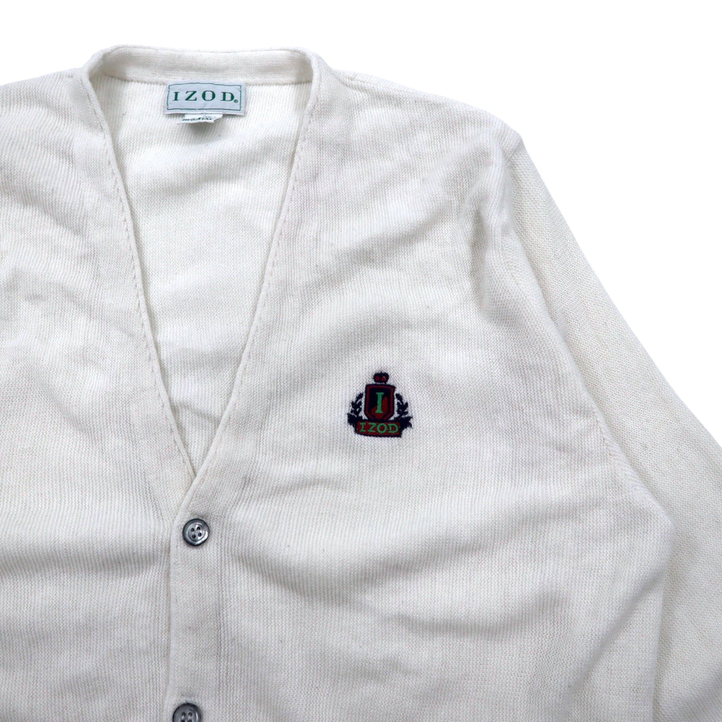 IZOD USA製 90年代 アクリルニット カーディガン S ホワイト ワンポイントロゴ刺繍