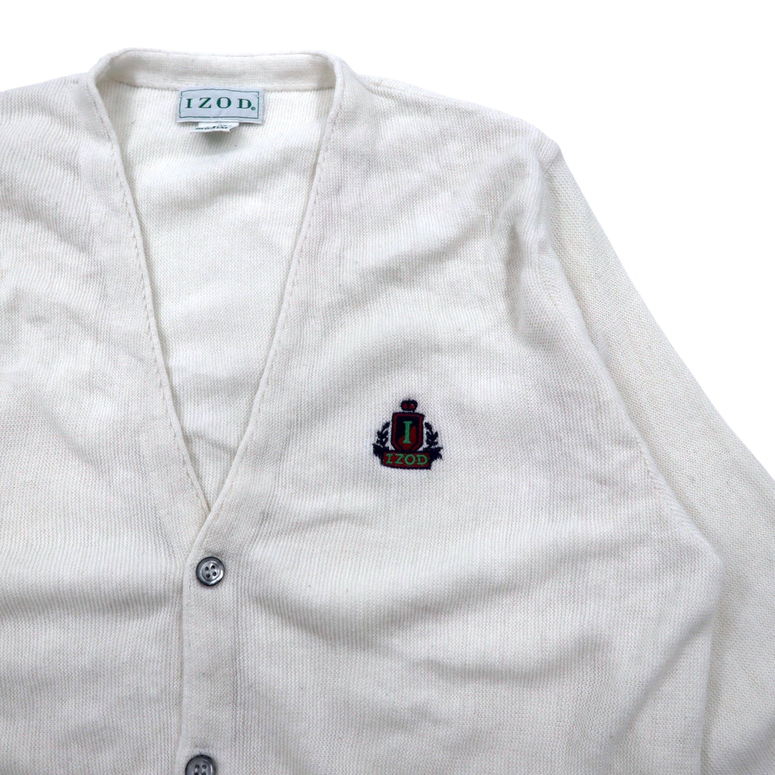 IZOD USA製 90年代 アクリルニット カーディガン S ホワイト ワンポイントロゴ刺繍