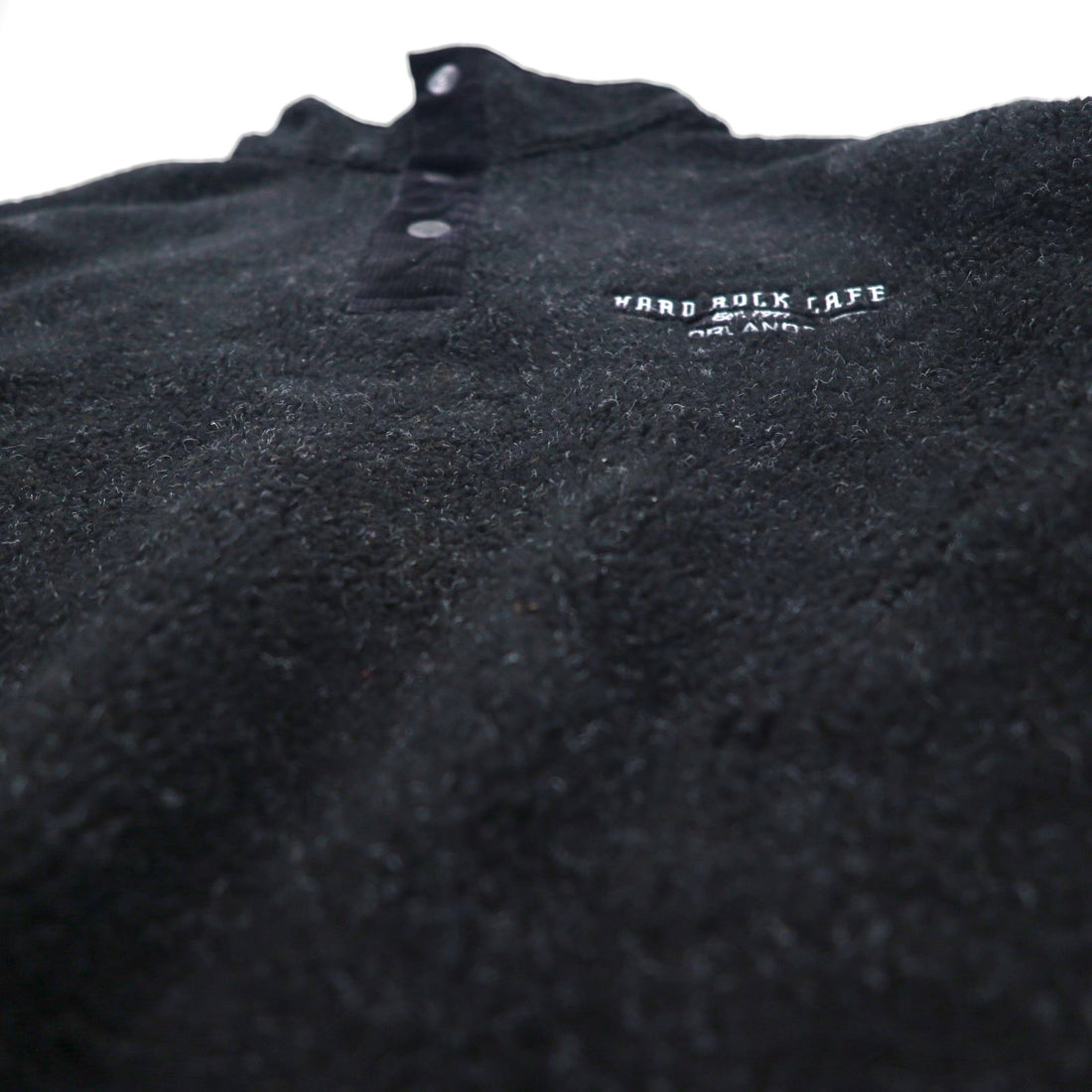 Hard Rock Cafe 90s Half-Snap Boa Fleece Jacket, Size L, Black, with OAKLAND One-Point Logo Embroidery