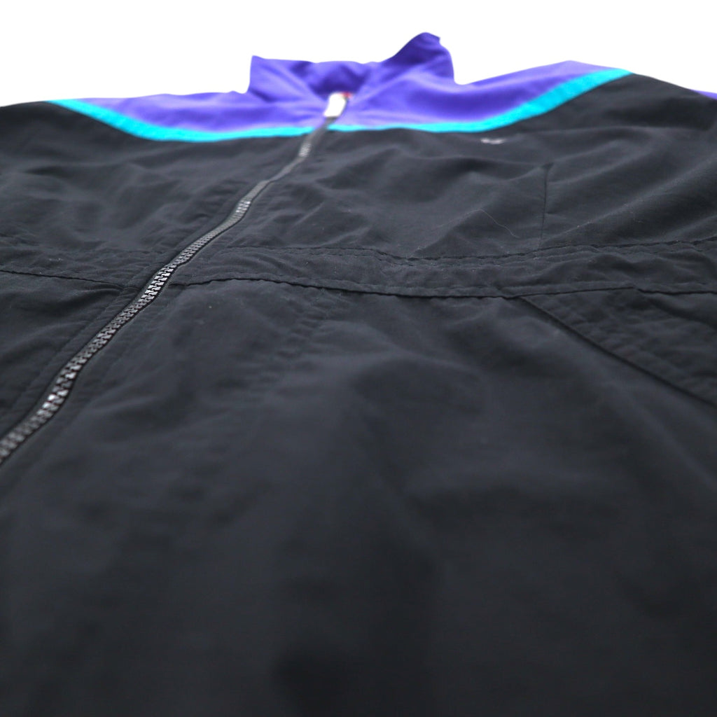 FILA 90s Nylon Jacket L Black Purple Drawstring Retractable Hood Double Zip