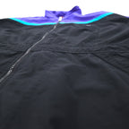 FILA 90s Nylon Jacket L Black Purple Drawstring Retractable Hood Double Zip