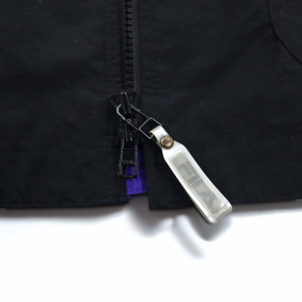 FILA 90s Nylon Jacket L Black Purple Drawstring Retractable Hood Double Zip