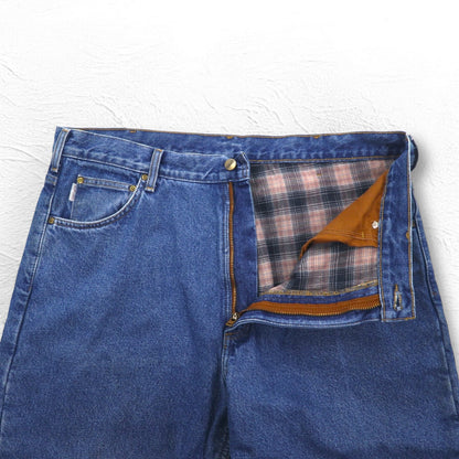 Carhartt Relaxed Fit Flannel Liner Denim Pants XL Indigo Blue Check Lining B172 DST Made in Mexico