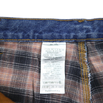 Carhartt Relaxed Fit Flannel Liner Denim Pants XL Indigo Blue Check Lining B172 DST Made in Mexico