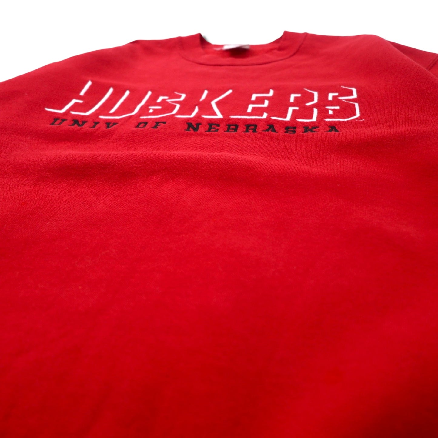 College House USA製 90年代 カレッジ刺繍 スウェット L レッド コットン 裏起毛 フットボール HUSKERS UNIV OF NEBRASKA