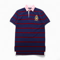Polo by Ralph Lauren 90s Striped Polo Shirt, Size M, Navy and Red, Cotton, Pique, Embroidered Emblem Logo