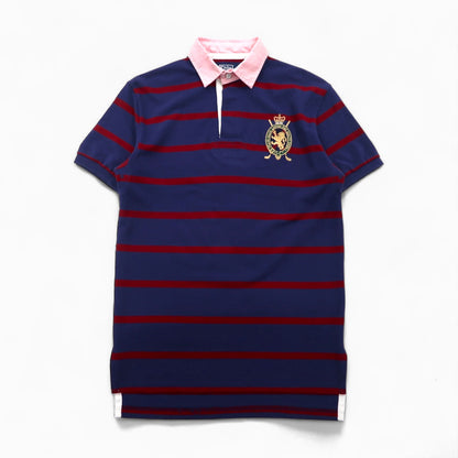 Polo by Ralph Lauren 90s Striped Polo Shirt, Size M, Navy and Red, Cotton, Pique, Embroidered Emblem Logo