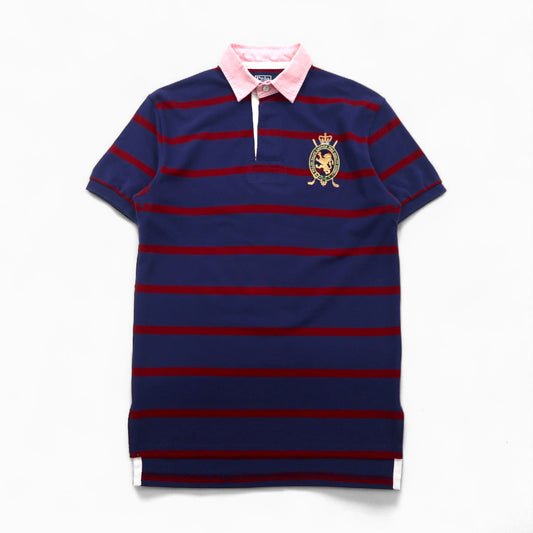 Polo by Ralph Lauren 90年代 ボーダー ポロシャツ M ネイビー レッド コットン 鹿の子 エンブレムロゴ刺繍