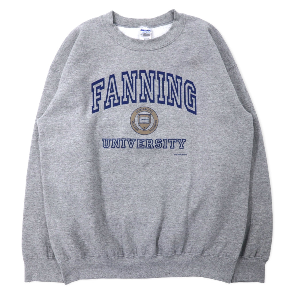 日本然リトテ-古着オンライン-GILDAN 00年代 カレッジ プリント スウェット L グレー コットン 裏起毛 FANNING UNIVERSITY ビッグサイズ メキシコ製-GILDAN 00's College Print Sweatshirt L Gray Cotton brushed lining FANNING UNIVERSITY Big Size Mexico Made