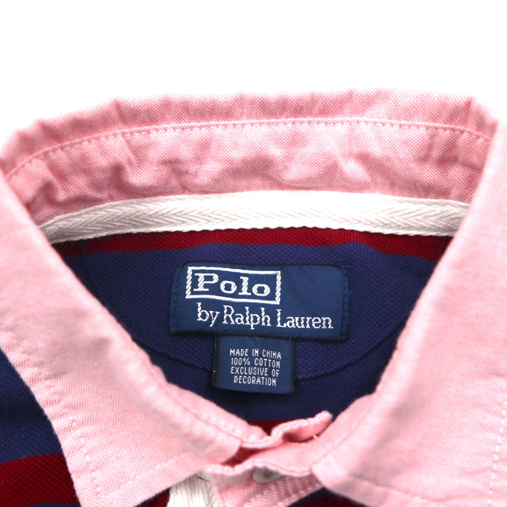 Polo by Ralph Lauren 90s Striped Polo Shirt, Size M, Navy and Red, Cotton, Pique, Embroidered Emblem Logo