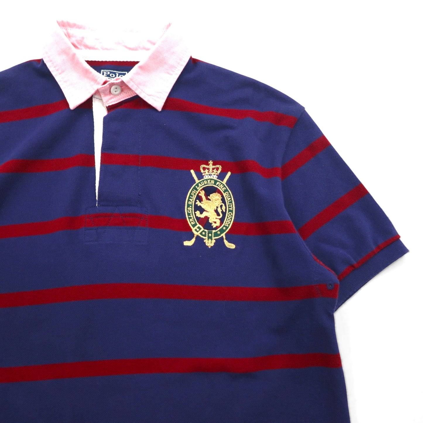 Polo by Ralph Lauren 90s Striped Polo Shirt, Size M, Navy and Red, Cotton, Pique, Embroidered Emblem Logo