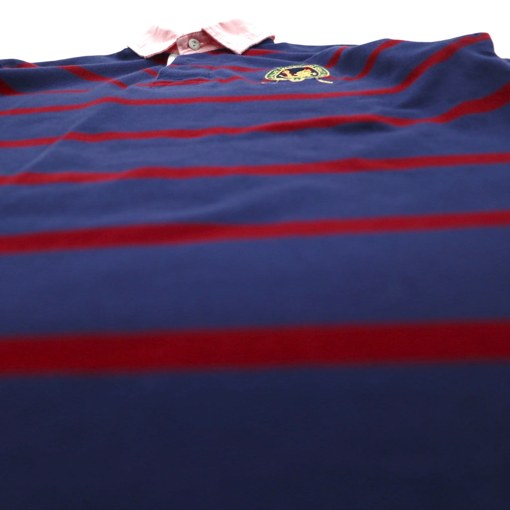 Polo by Ralph Lauren 90s Striped Polo Shirt, Size M, Navy and Red, Cotton, Pique, Embroidered Emblem Logo