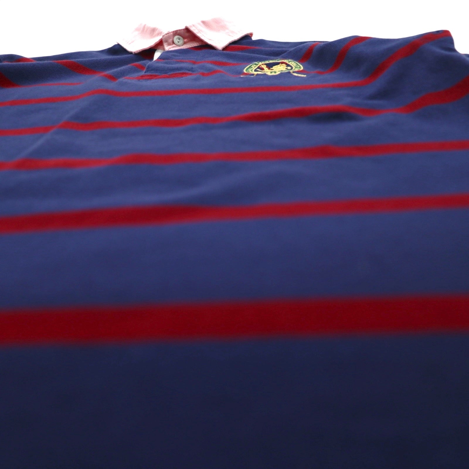 Polo by Ralph Lauren 90s Striped Polo Shirt, Size M, Navy and Red, Cotton, Pique, Embroidered Emblem Logo