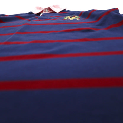 Polo by Ralph Lauren 90s Striped Polo Shirt, Size M, Navy and Red, Cotton, Pique, Embroidered Emblem Logo