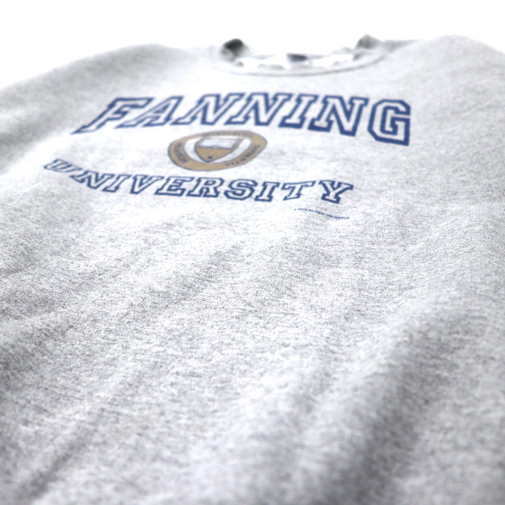 GILDAN 00's College Print Sweatshirt L Gray Cotton Brushed Back FANNING UNIVERSITY Big Size Made in Mexico