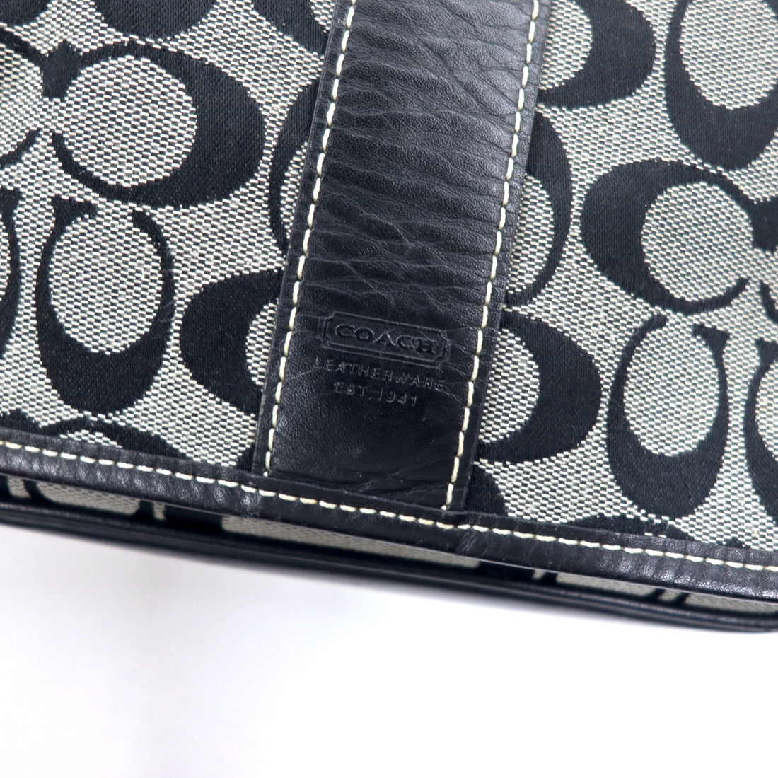 COACH Signature Shoulder Bag Grey Canvas Leather G3K-6357