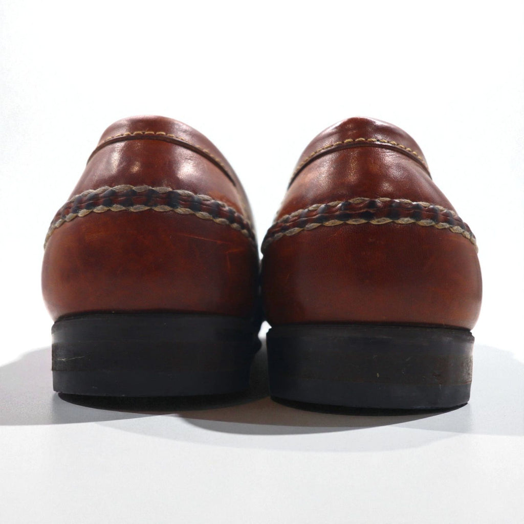 JOHNSTON &amp; MURPHY Intrecciato Penny Loafers, 26cm, Brown, Braided with Passport Coin, Made in Brazil