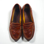 JOHNSTON &amp; MURPHY Intrecciato Penny Loafers, 26cm, Brown, Braided with Passport Coin, Made in Brazil