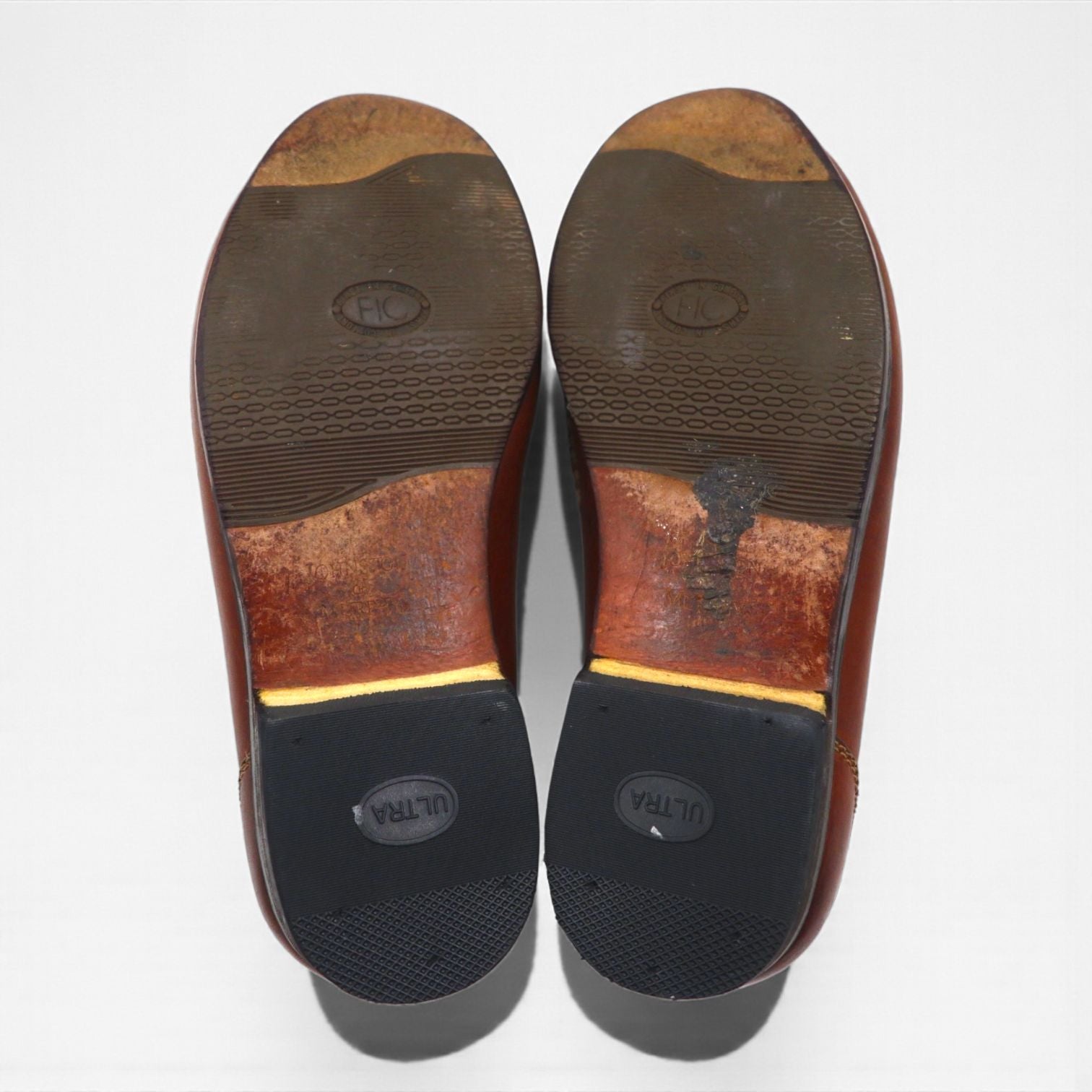 JOHNSTON &amp; MURPHY Intrecciato Penny Loafers, 26cm, Brown, Braided with Passport Coin, Made in Brazil