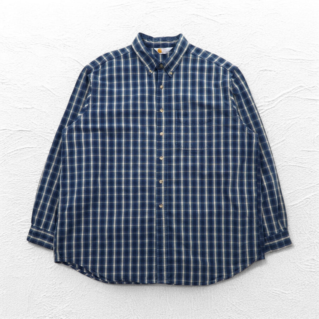 Carhartt Button-down Flannel Shirt, 2XL, Big Size, Blue, Check, Cotton