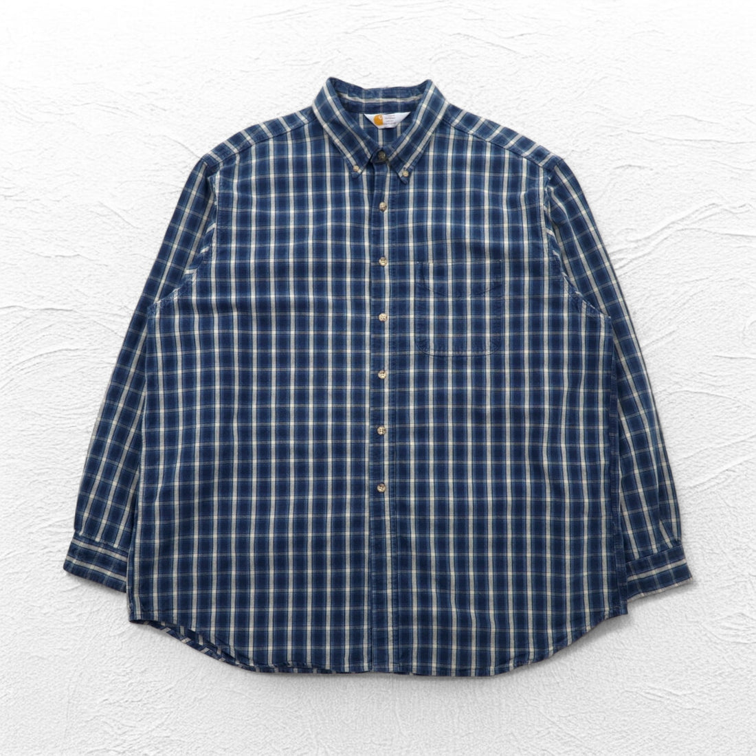Carhartt Button-down Flannel Shirt, 2XL, Big Size, Blue, Check, Cotton