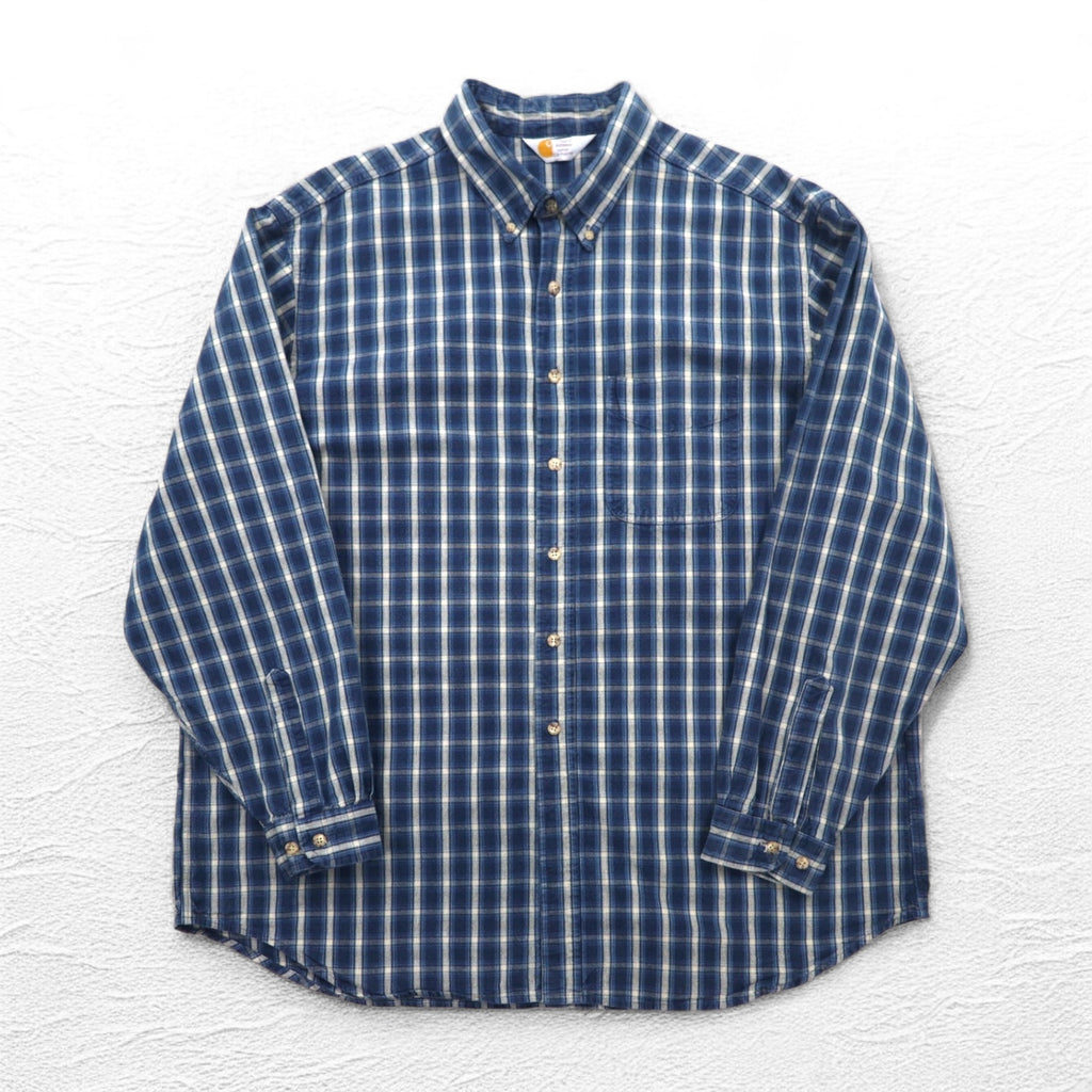 Carhartt Button-down Flannel Shirt, 2XL, Big Size, Blue, Check, Cotton