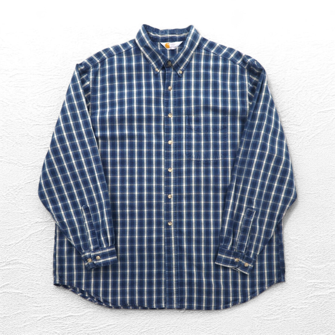 Carhartt Button-down Flannel Shirt, 2XL, Big Size, Blue, Check, Cotton
