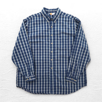 carhartt ボタンダウン フランネルシャツ 2XL ビッグサイズ ブルー チェック コットン