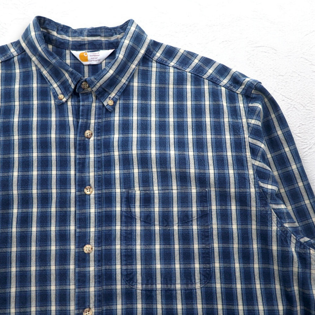 Carhartt Button-down Flannel Shirt, 2XL, Big Size, Blue, Check, Cotton
