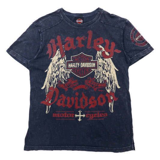 日本然リトテ-古着オンライン-HARLEY DAVIDSON Tシャツ M ブラック コットン ロゴプリント ヴィンテージ 加工-Harley Davidson T-Shirt M Black Cotton Logo Print Vintage Processing