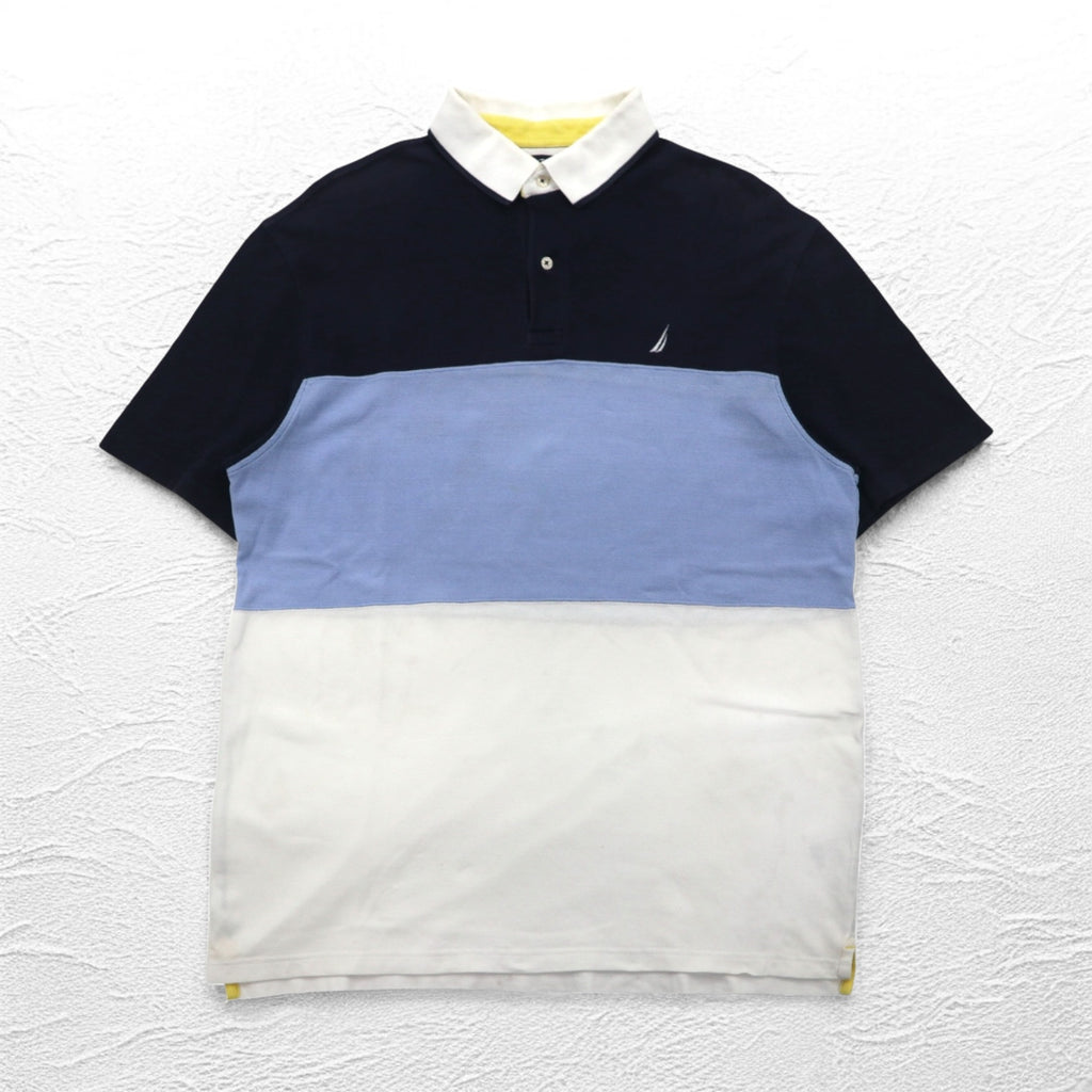 NAUTICA Polo Shirt XL Navy Blue White Cotton Pique One Point Logo Embroidery