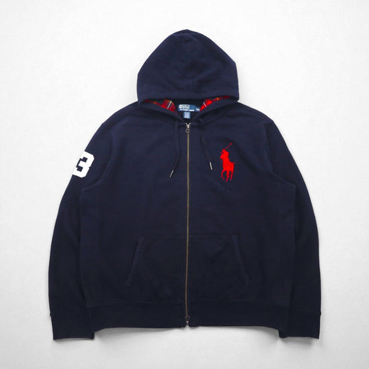 Polo Ralph Lauren 90年代 ビッグポニー 刺繍 リバースウィーブ ジップパーカー 2XL ネイビー ダブルジップ ビッグサイズ