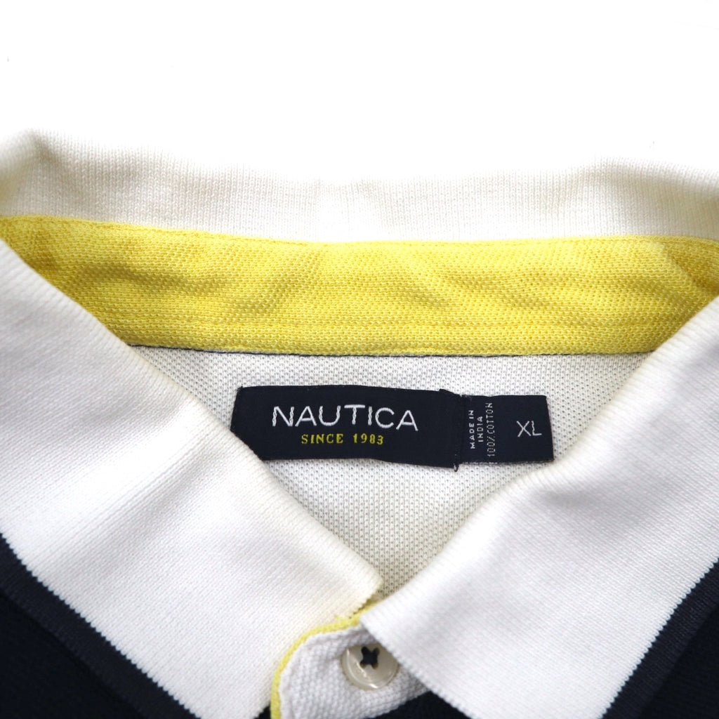 NAUTICA Polo Shirt XL Navy Blue White Cotton Pique One Point Logo Embroidery