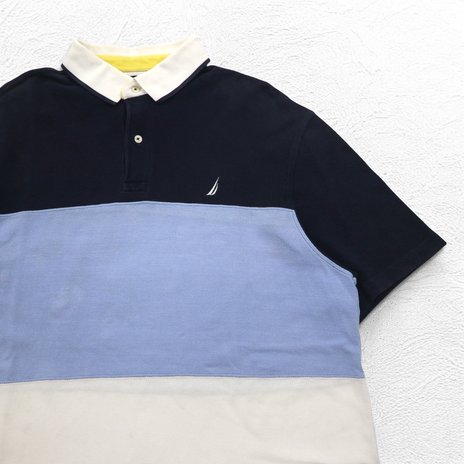 NAUTICA Polo Shirt XL Navy Blue White Cotton Pique One Point Logo Embroidery