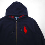 Polo Ralph Lauren 90s Big Pony Embroidered Reverse Weave Zip Hoodie, Navy, Double Zip, Size 2XL
