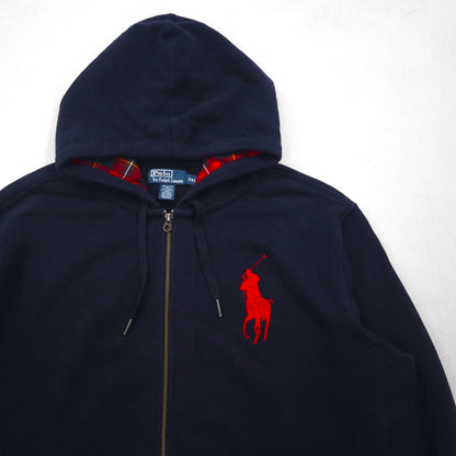 Polo Ralph Lauren 90年代 ビッグポニー 刺繍 リバースウィーブ ジップパーカー 2XL ネイビー ダブルジップ ビッグサイズ