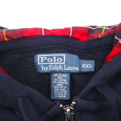 Polo Ralph Lauren 90年代 ビッグポニー 刺繍 リバースウィーブ ジップパーカー 2XL ネイビー ダブルジップ ビッグサイズ
