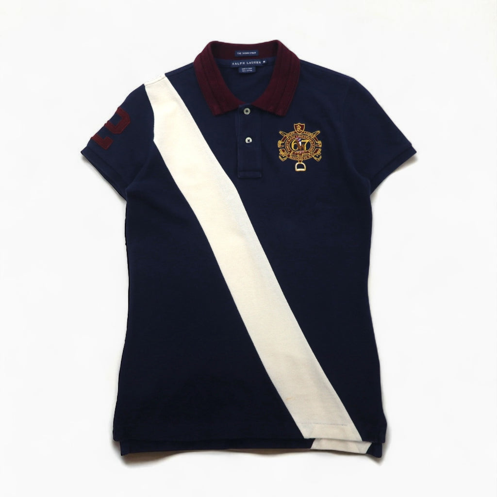 RALPH LAUREN 90s THE SKINNY POLO Line Design Polo Shirt, Size M, Navy, Embroidered Pony Emblem
