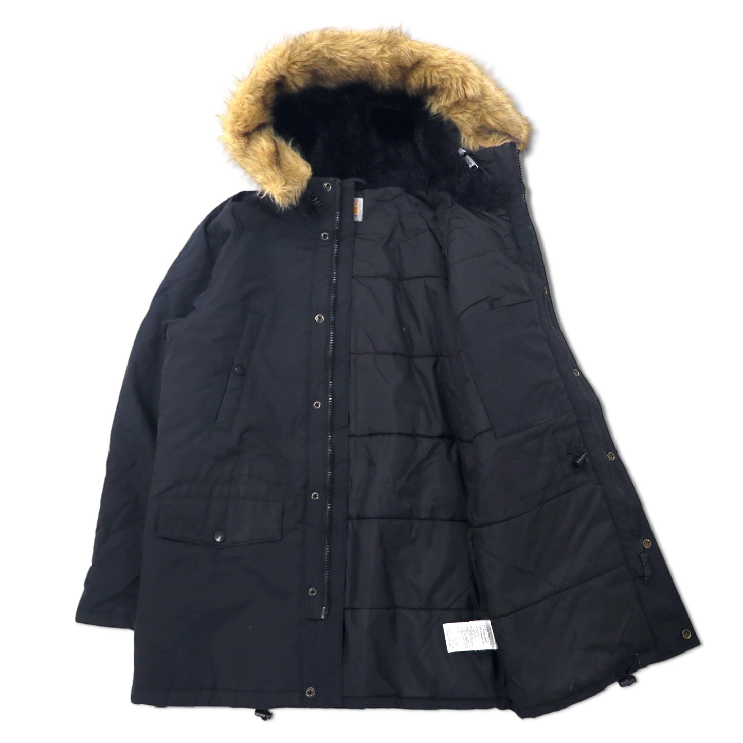 carhartt N-3B ダウンジャケット L ブラック ナイロン 中綿 ファー着脱式 ドローコード ANCHORAGE PARKA