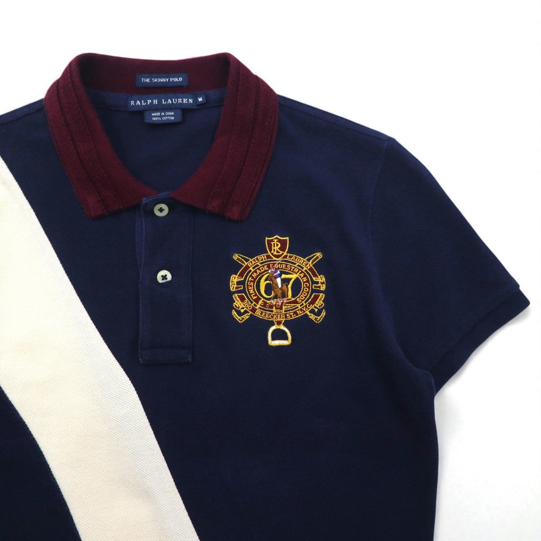 RALPH LAUREN 90s THE SKINNY POLO Line Design Polo Shirt, Size M, Navy, Embroidered Pony Emblem