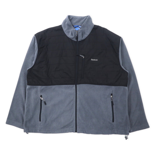 日本然リトテ-古着オンライン-Reebok ナイロン切り替え フリースジャケット 2XL グレー ブラック バイカラー ポリエステル ビッグサイズ-Reebok Nylon Switch Fleece Jacket 2XL Gray Black by COLLAR Polyester Big Size