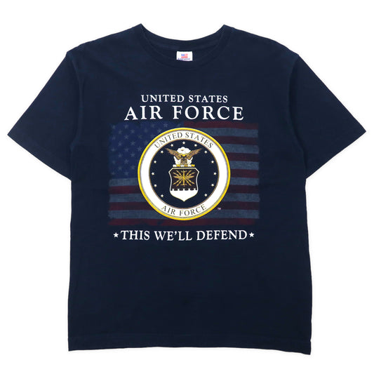 日本然リトテ-古着オンライン-BAYSIDE USA製 USAF プリントTシャツ M ネイビー コットン 星条旗 ミリタリー-BAYSIDE USA MADE USAF Print T-SHIRT M Navy Cotton Star Izer Military