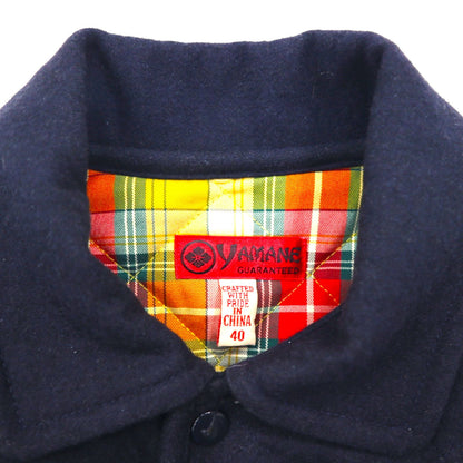 YAMANE (EVISU) Tweed Quilted Jacket, Size L, Navy, Embroidered Seagull Print, Padding, Tartan Check Lining