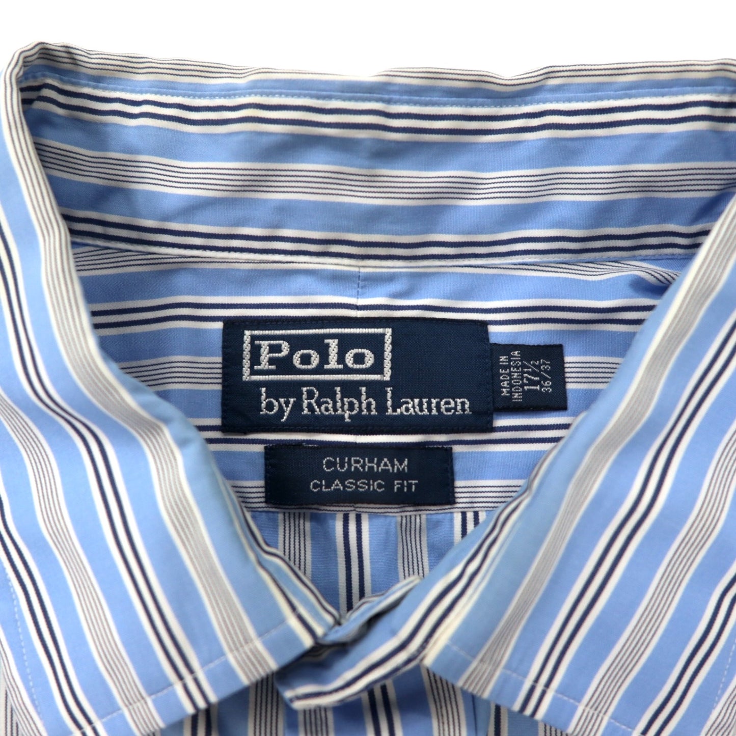 Polo by Ralph Lauren ドレスシャツ 17.5-36/37 ブルー ストライプ コットン 襟芯 CURHAM