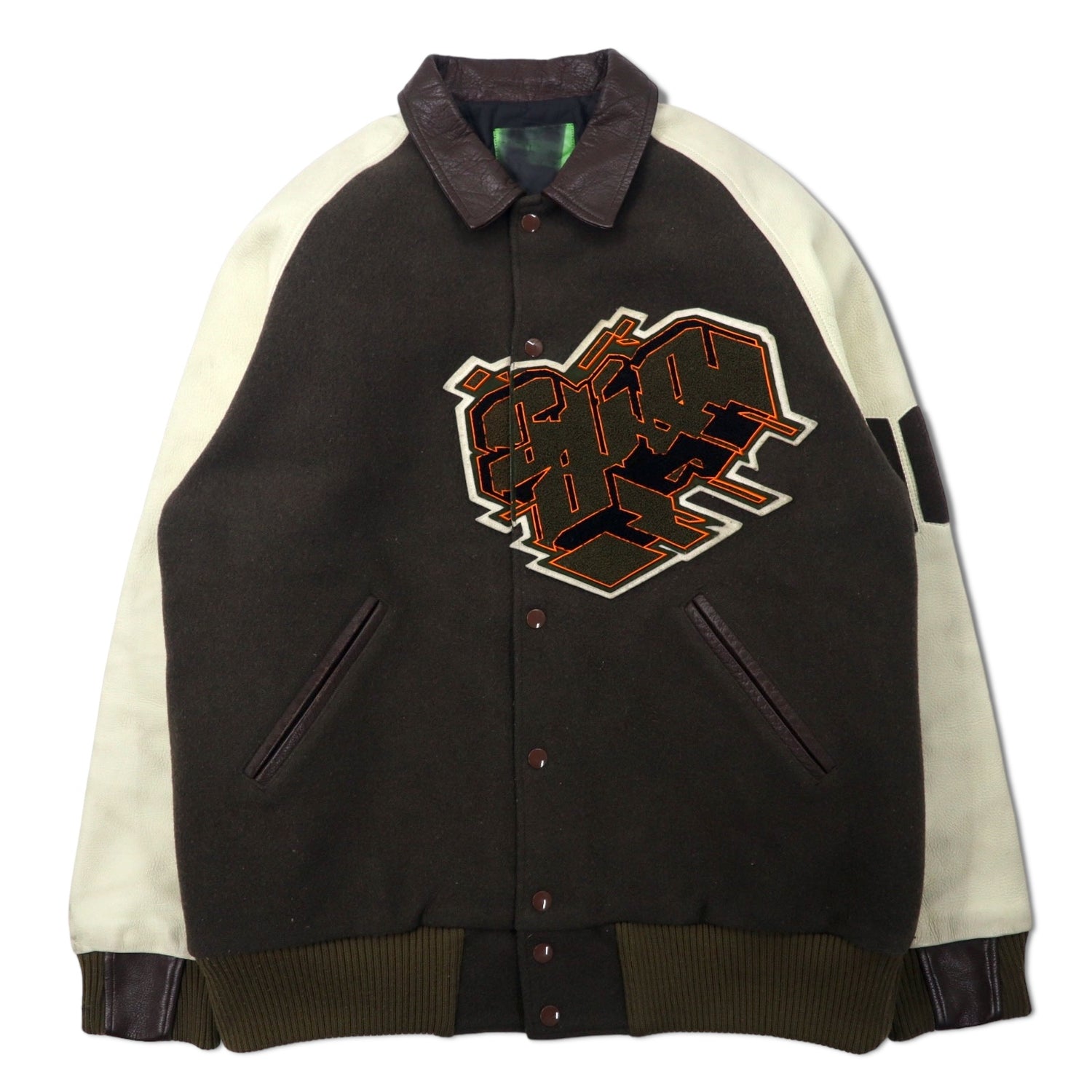 Swagger 00s Sleeve Leather VARSITY JACKET JACKET JACKET L KHAKI Brown Wool  Quilted Liner Logo PATCH Big Size Japan MADE – 日本然リトテ